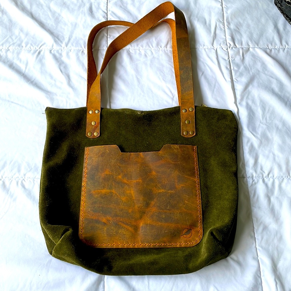 Beautiful genuine suede and leather tote from Australia.